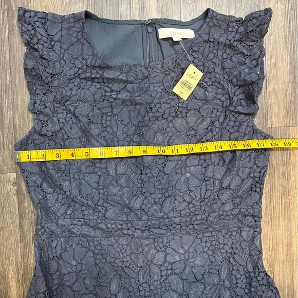 NWT Loft Navy Blue Floral Lace Ruffle Mini Flutter Sleeve Cocktail Dress 10P - Picture 15 of 15